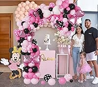 Vista 7 de Kit de arco de guirnalda de globos de ratón rosa, globos rosa y negro con globos de papel de aluminio, decoraciones de fiesta de cumpleaños