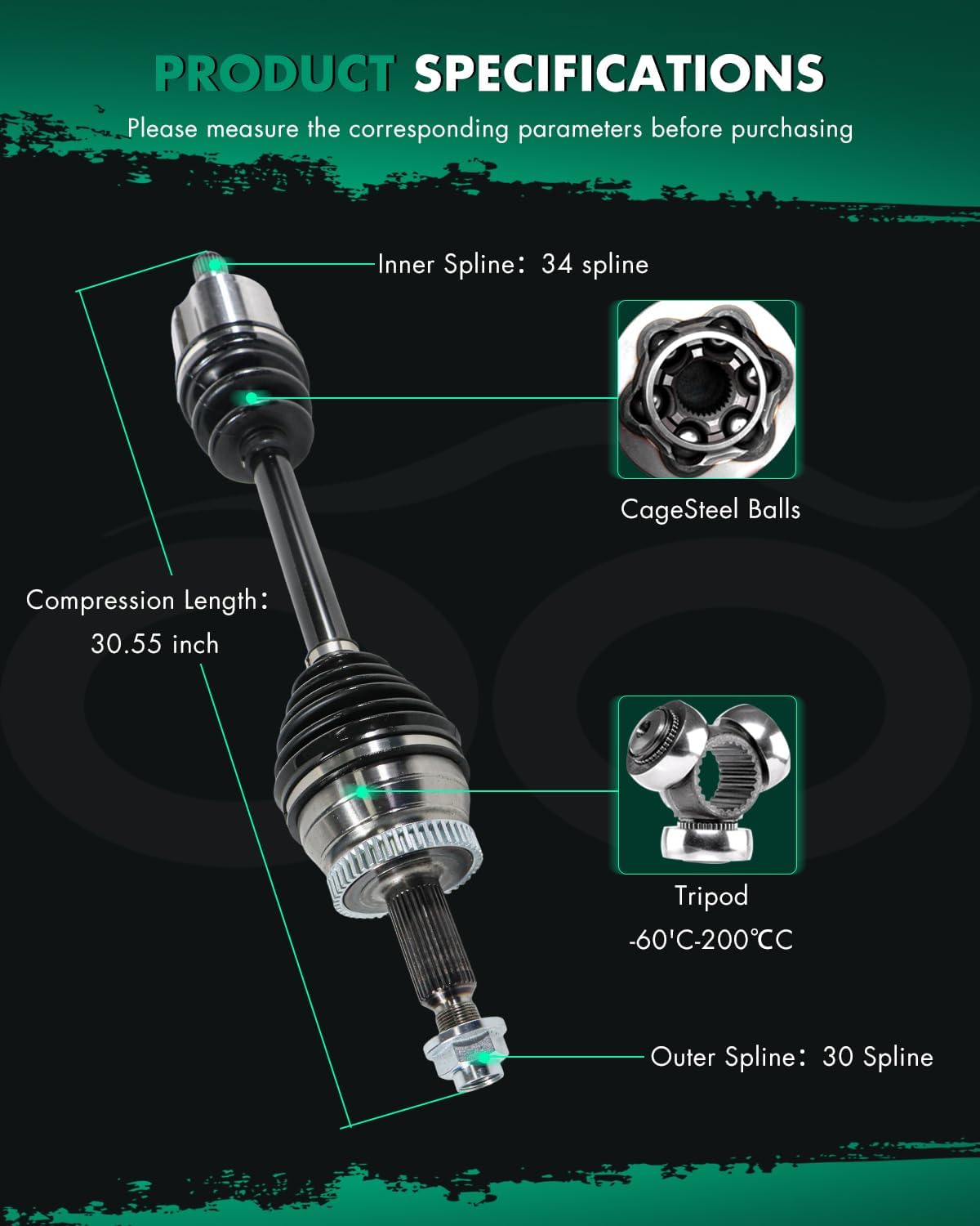 CV Axle Shaft Front Driver Side Compatible for Hyundai Sonata,For Kia Optima NCV75117, 49500C2400 1pcs