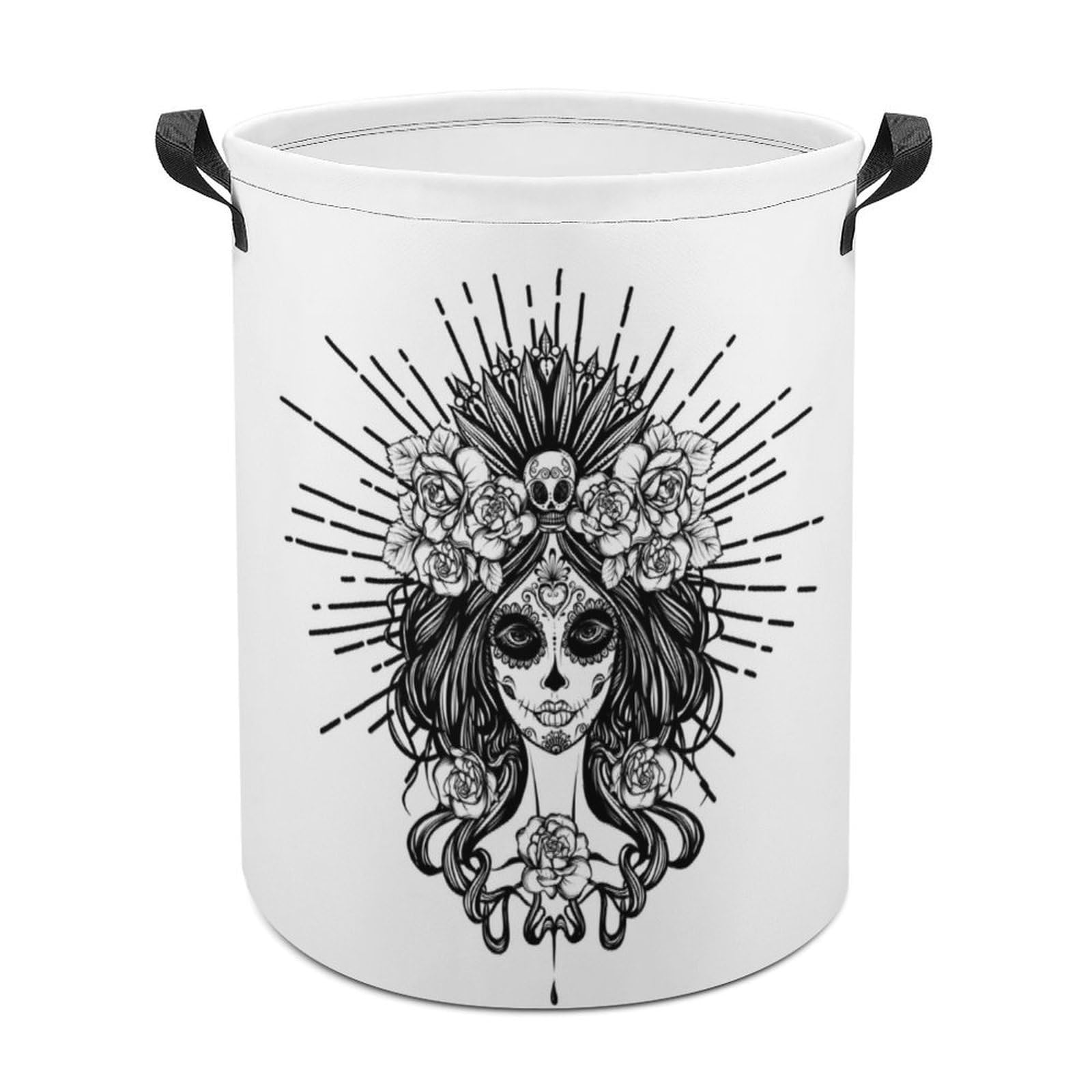 Wlntrophic Laundry Hamper, Dia De Los Muertos Skull Laundry Basket, Washing Basket with Handle
