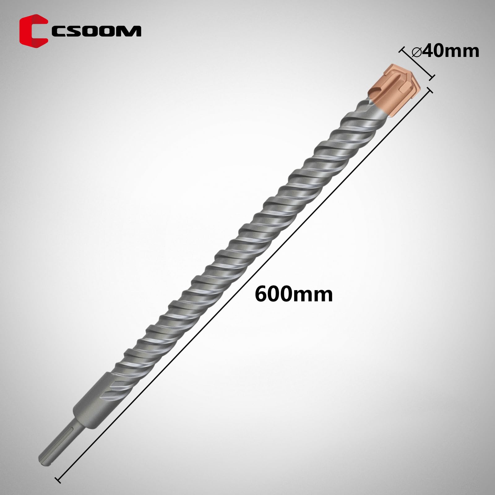 CSOOM Broca SDS Plus 40 x 600, taladro de martillo profesional, ideal para taladrar en piedra, hormigón, piedra natural, pared de ladrillo