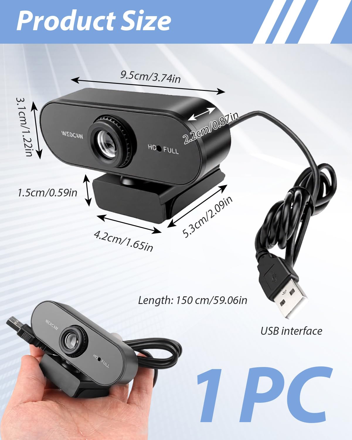 Webcam Full HD, 1080P/30fps Webcam mit Mikrofon, Facecam USB Web Cam, 90° Weitwinkel Rauschunterdrückung, Automatische Lichtkorrektur, Plug&Play für PC Live-Streaming Videoanruf Konferenz Spiel