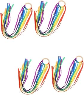 ibasenice 4 Peças Fita Arco-Íris Infantil Brinquedo De Madeira Para Bebês Brinquedos De Madeira Kite Crianças Fita Arco-Íris Ginástica Rítmica Serpentinas Dança Girando Fita Crianças