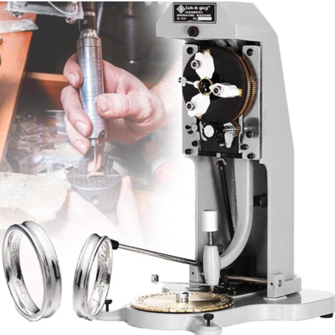 Máquina de grabado eléctrica Grabador de joyería, Grabador de anillo de doble cara Estampador 1,5 mm-2,0 mm Máquina grabadora de anillo de bloque de letras de caracteres