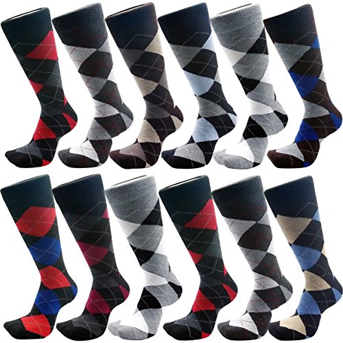 USBingoshop Mens Cotton Argyle Striped Solid Ribbed Black Crew Dress Socks2