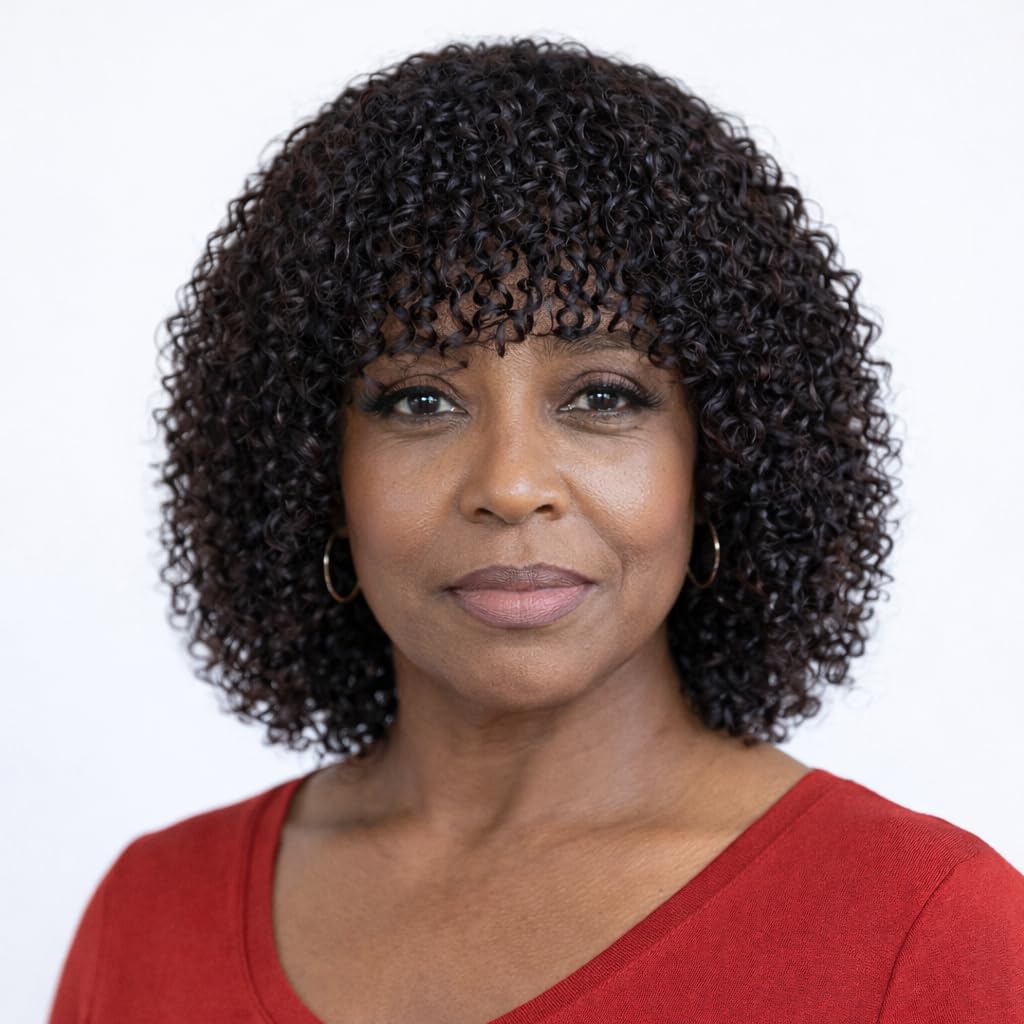 Short Glueless Human Hair Wig with Bangs