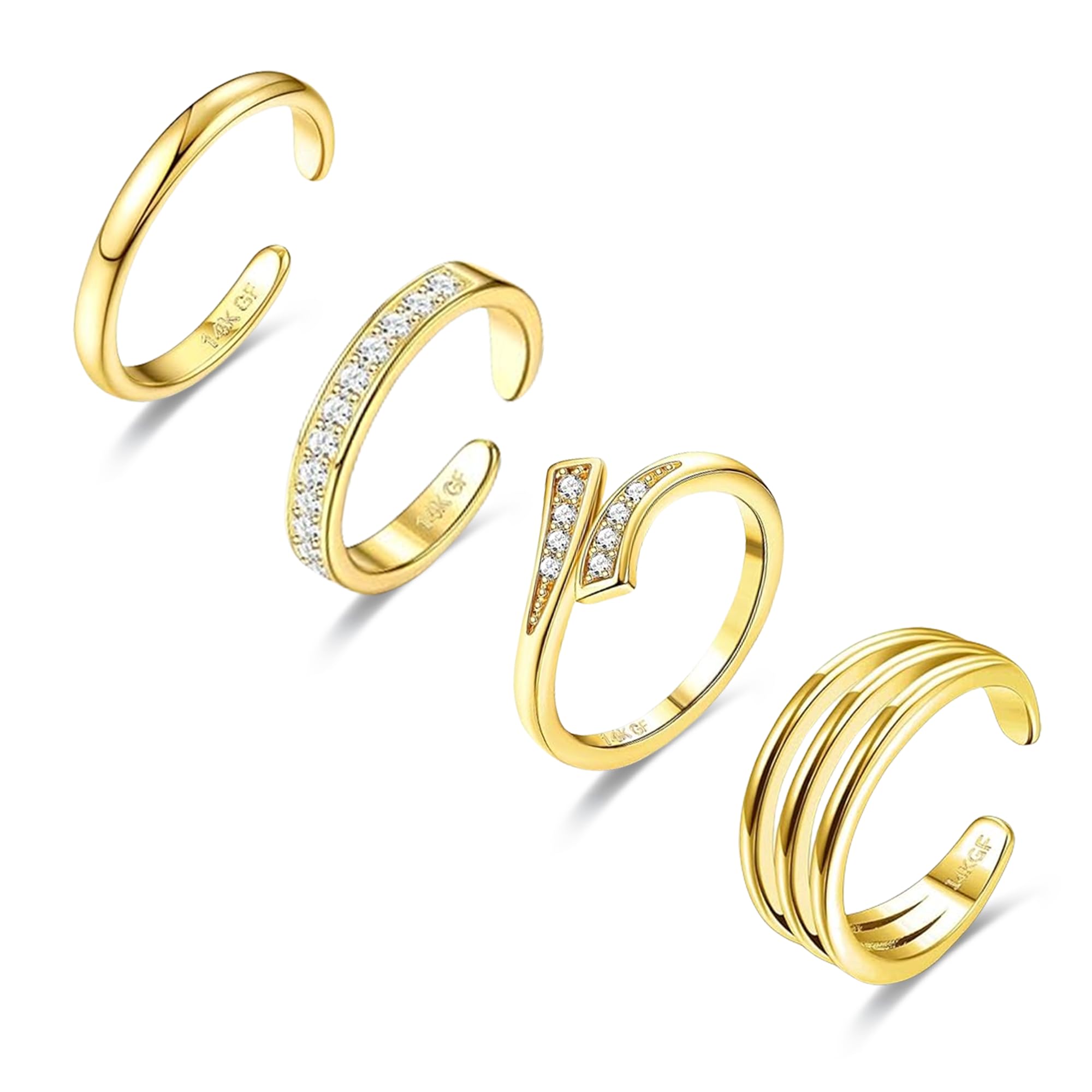 4PCS Toe Rings for Women Gold Adjustable 14K Gold Filled Toe Ring Set Simple Cute Thin Band Hawaiian Beach Summer Foot Jewelry Waterproof Gold Toe Rings