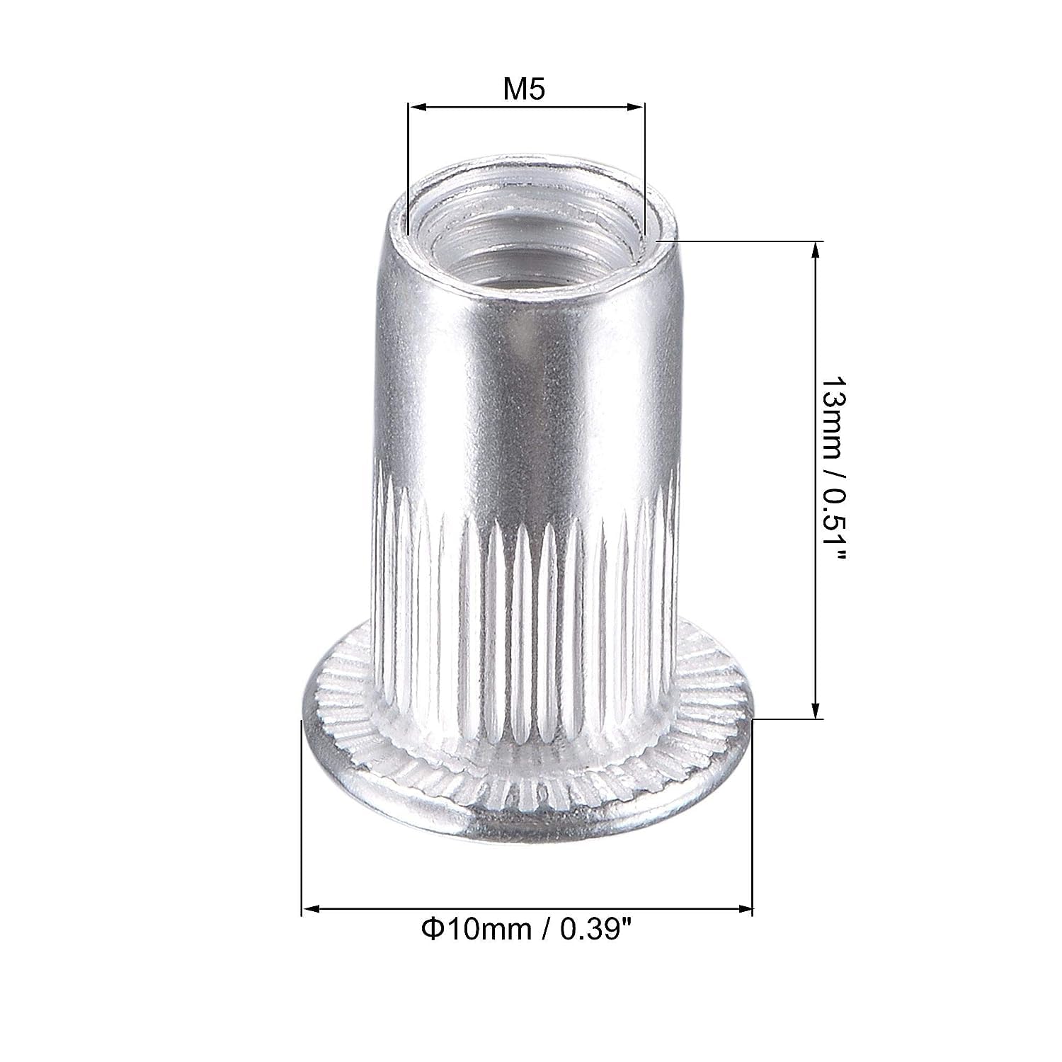 VEDA Dadi per rivetti ciechi in alluminio, M5 x 0,8, 50 pezzi, dadi filettati per metallo, mobili, officina