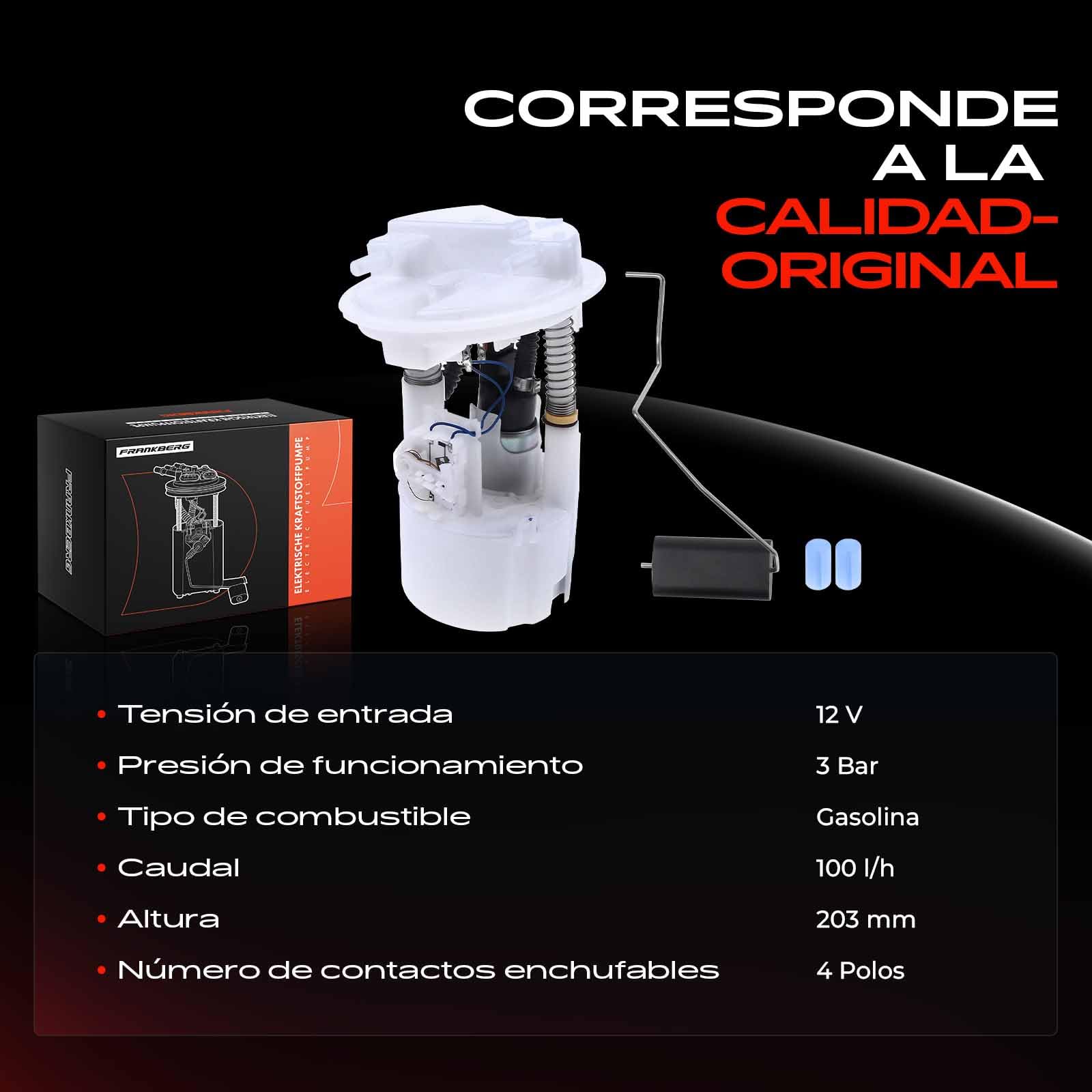 Frankberg Bomba de combustible bomba de gasolina conjunto de módulos de | sin sensor de presión, 4 pines, 7700416988, E10208M; Compatible con: Clio II BB CB