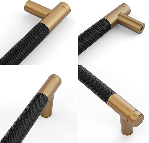 Miniatura 5 de ROMATEE Paquete de 10 tiradores moleteados de bronce champán y negro de 3-34 pulgadas de centro a centro, manijas de gabinete de cocina, accesorios