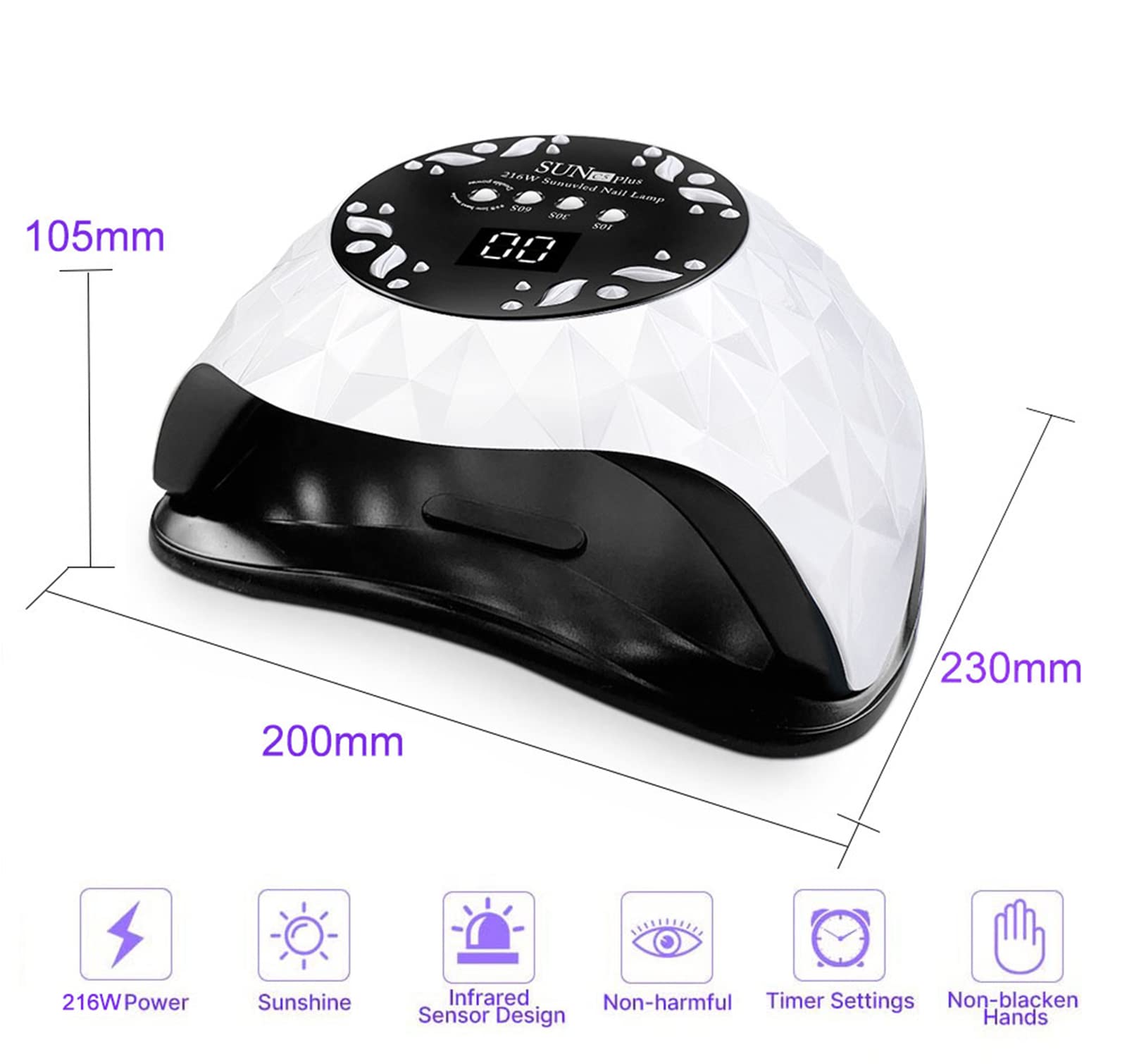 ZYC Lampada a LED 216W Lampada per Unghie per Unghie per Tutte Le ceramiche in Gel Polish Fast Curing con 4 Timer Grande Spazio Spazio Sensore Automatico Unghie