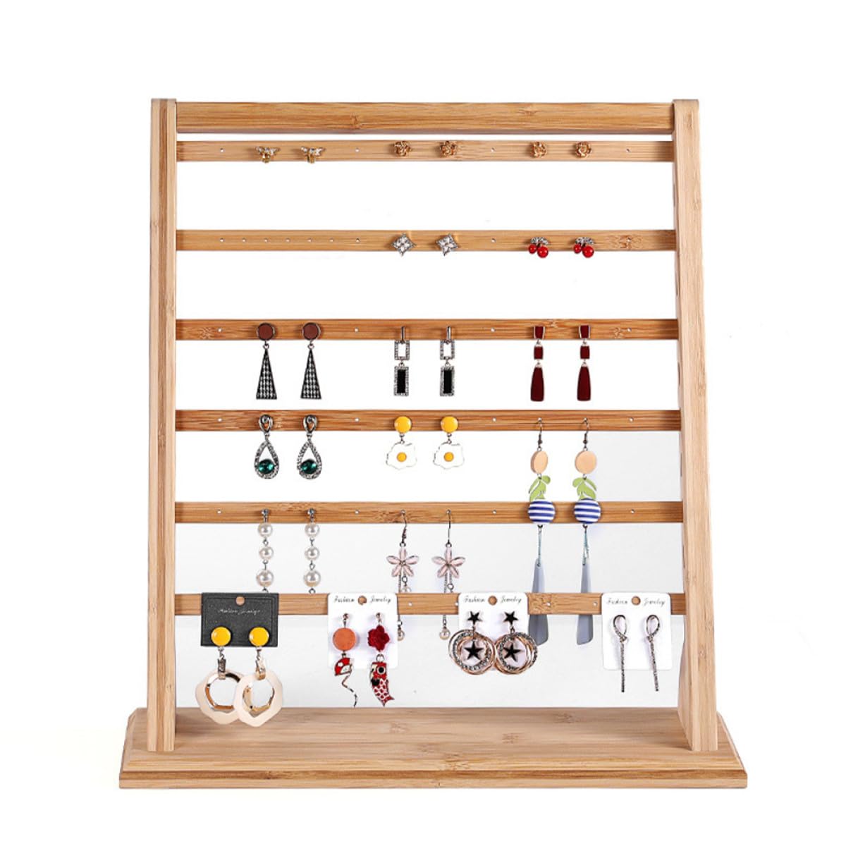 Organizador de Joyas Diseño Creativo para Pendientes de Bambú Soporte Práctico y Elegante para Exhibir y Almacenar Aretes en Escritorio o Tienda