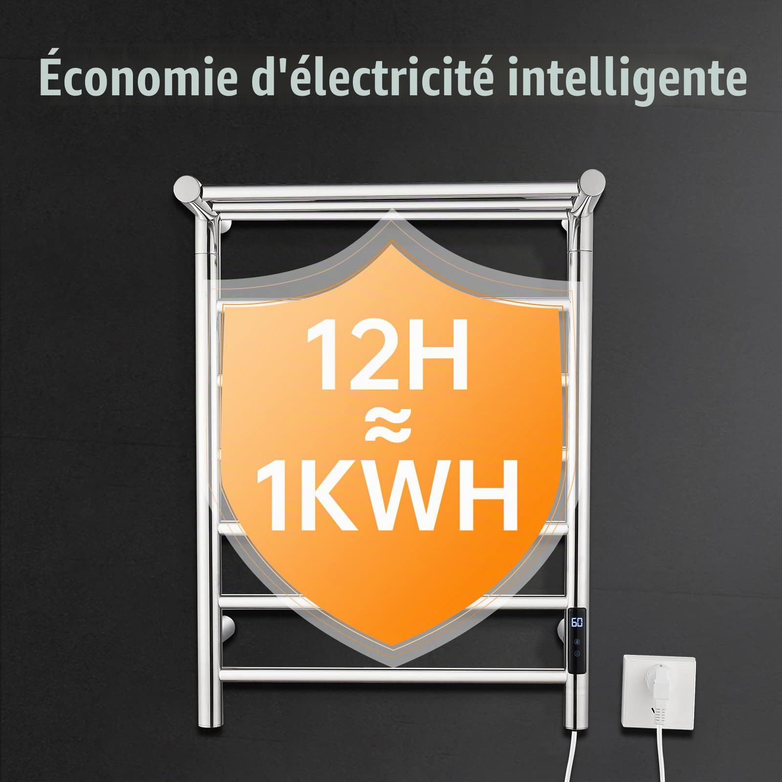 QL Sèche-Serviettes Électrique Chauffant 145W,Porte-Serviettes Mural,Chauffe-Serviettes avec Minuterie,Thermostat,Étagère 680x500mm Argenté