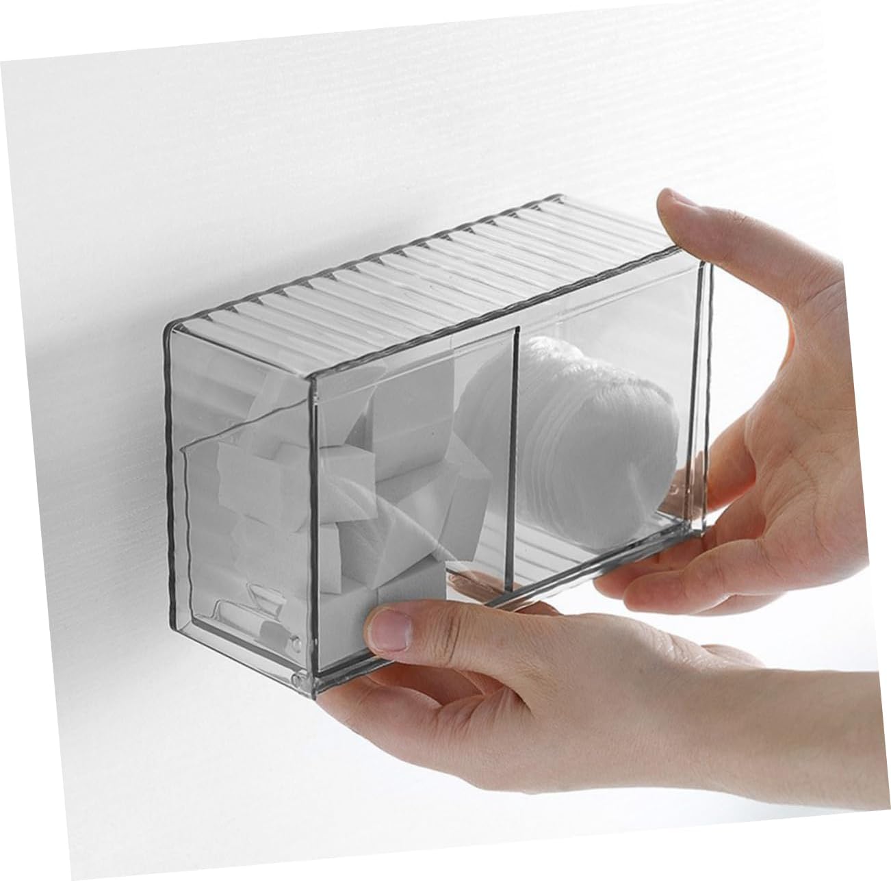 Wall Mounted Cotton Swab Storage Box Transparent Pet Organizer with Lid for Bathroom Kitchen Living Room Office Versatile Holder for Cotton Balls Floss Hair Ties Items