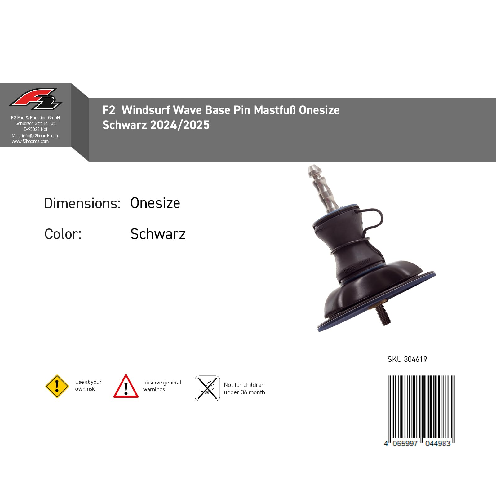 F2 Windsurf Wave Base Pin Mastfuß OneSize Schwarz 2024/2025