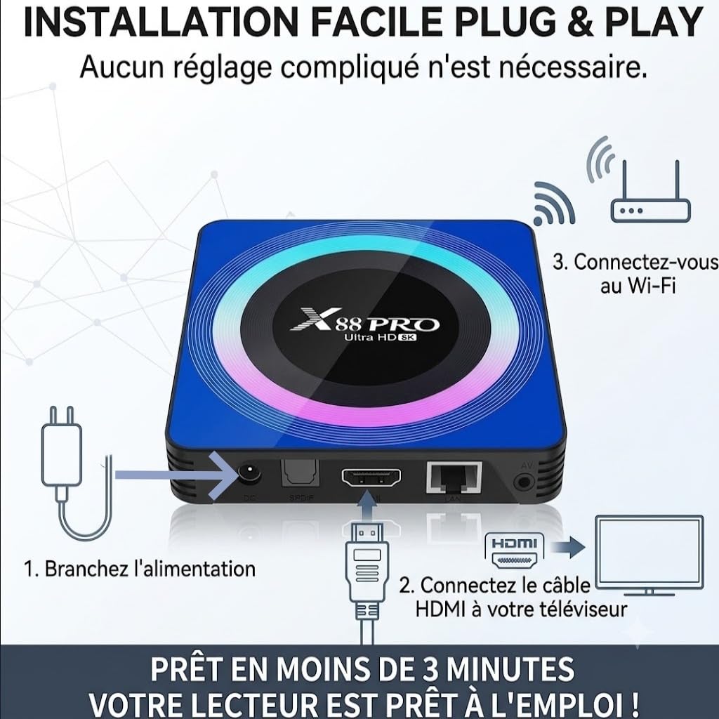 boitier Streaming Android TV Box - 8K Boîtier TV Android WiFi 6 Media Streaming RK3528 2Go RAM 16Go ROM BT5.2 Lecteur multimédia Quadcore CortexA53,0 GHz HDR10.0 3D Code TV Box