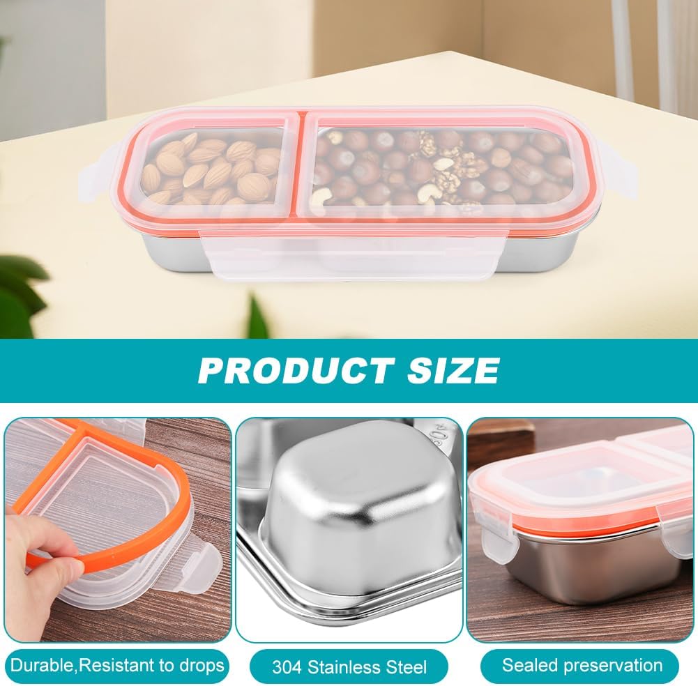 3Pack Stainless Steel Snack Containers, 2/3 Compartment Leakproof Bento Boxes with Lids, Reusable for Kids & Adults, Stackable, Dishwasher Safe(Sliver,Size:10.24inch) - Image 8