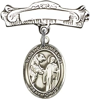 Sterling Silver Baby Badge with St. Columbanus Charm and Arched Polished Badge Pin 7/8 X 7/8 inches
