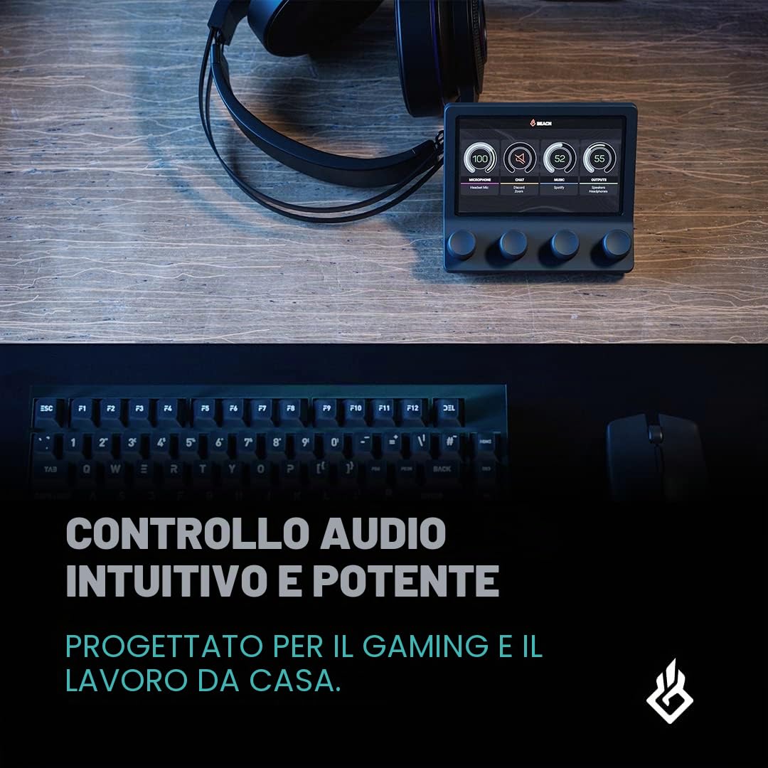 BEACN Mix interfaccia audio USB C | Mixer audio Windows per PC Gaming | Controllo audio a 4 canali con display a colori da 5 pollici e manopole di precisione (oscuro)