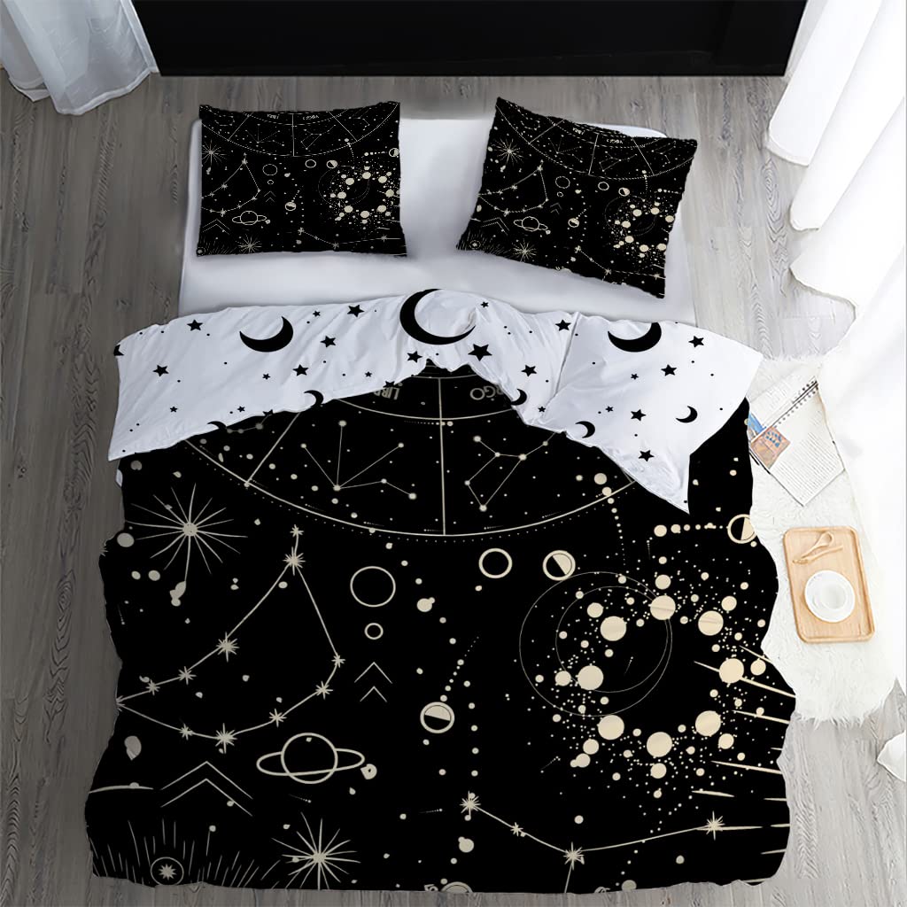 Celestial Bettwäsche Mit Mond-Motiv – 135x200 Cm + 80x80 Cm, Microfaser, Wendebettwäsche, Reißverschluss