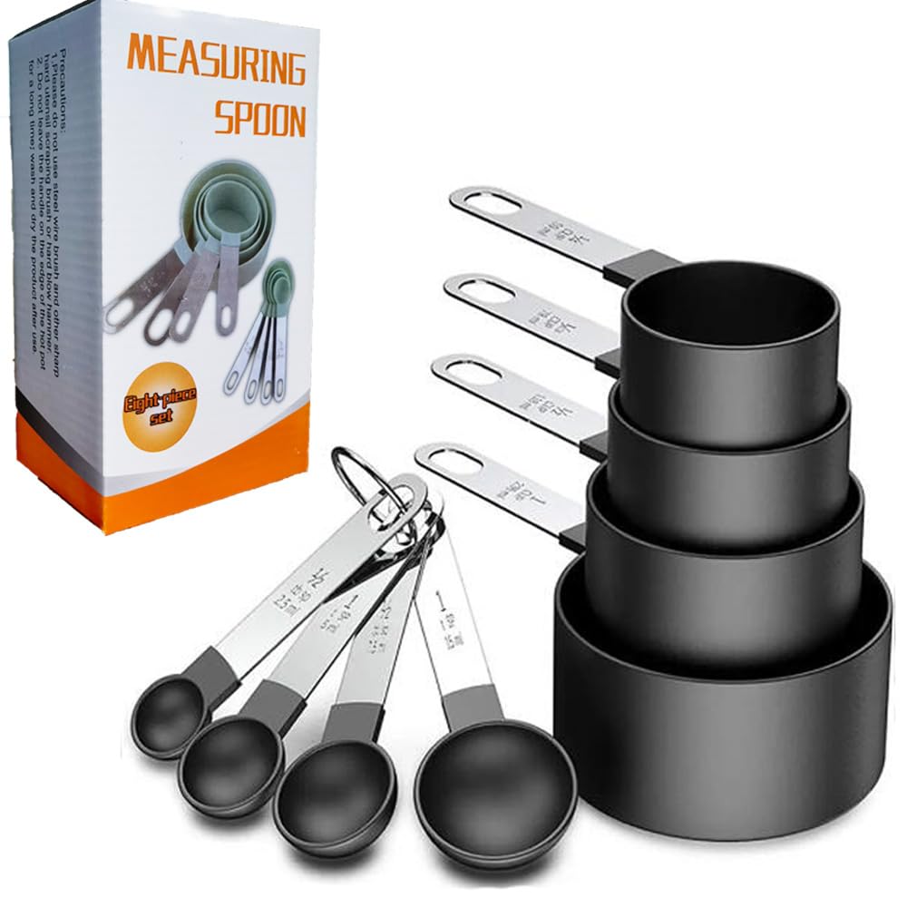 2 Boxes 8 Pieces Measuring Cups and Spoons Set,Nesting Measure Cups with Stainless Steel Handle, For Measuring Dry and Liquid Ingredients Small Teaspoon with Plastic Head