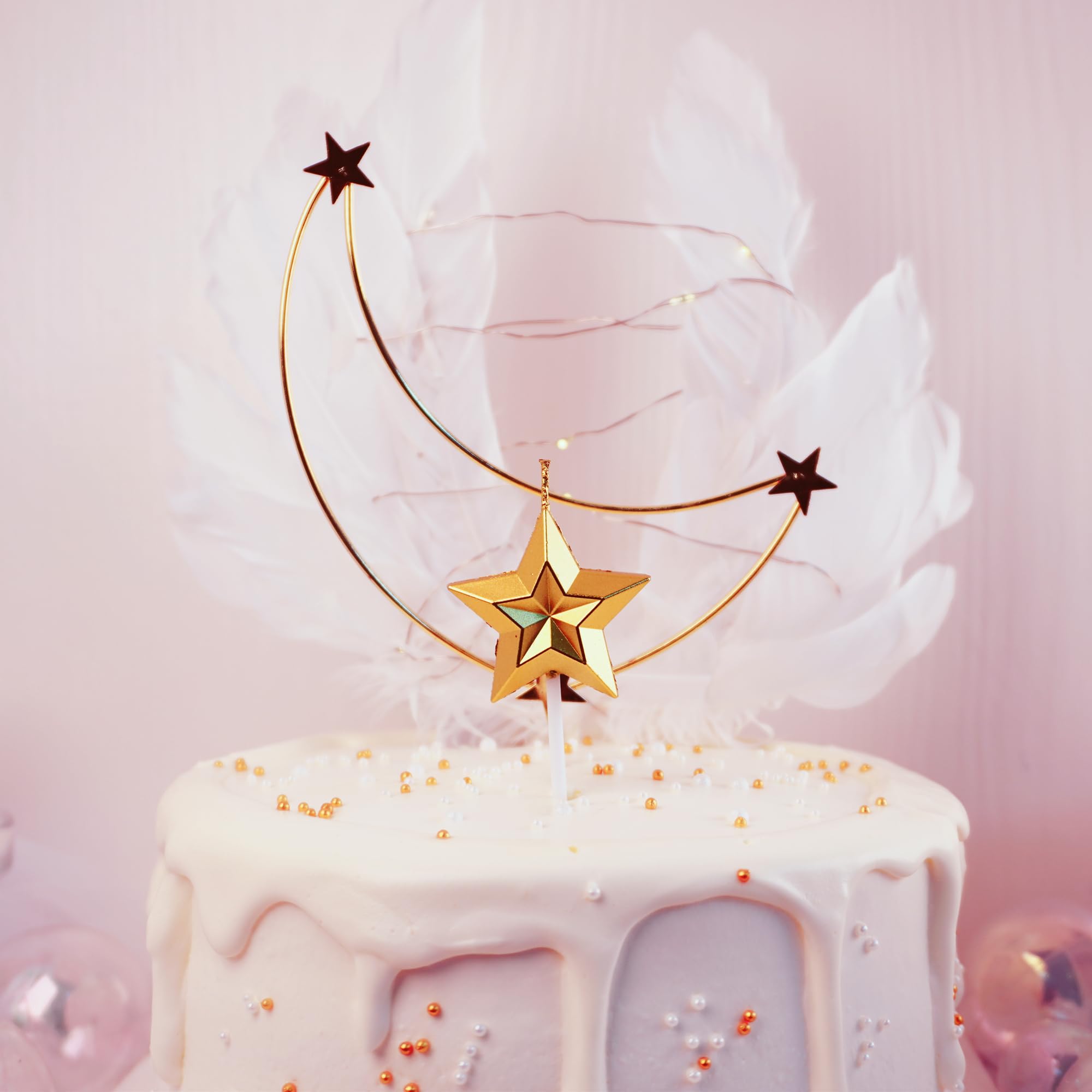 Velas de cumpleaños, velas de cumpleaños doradas en forma de estrella para pastel, juego de 5 velas de pastel de color metálico, velas de bengala para pastel de cumpleaños, velas de feliz
