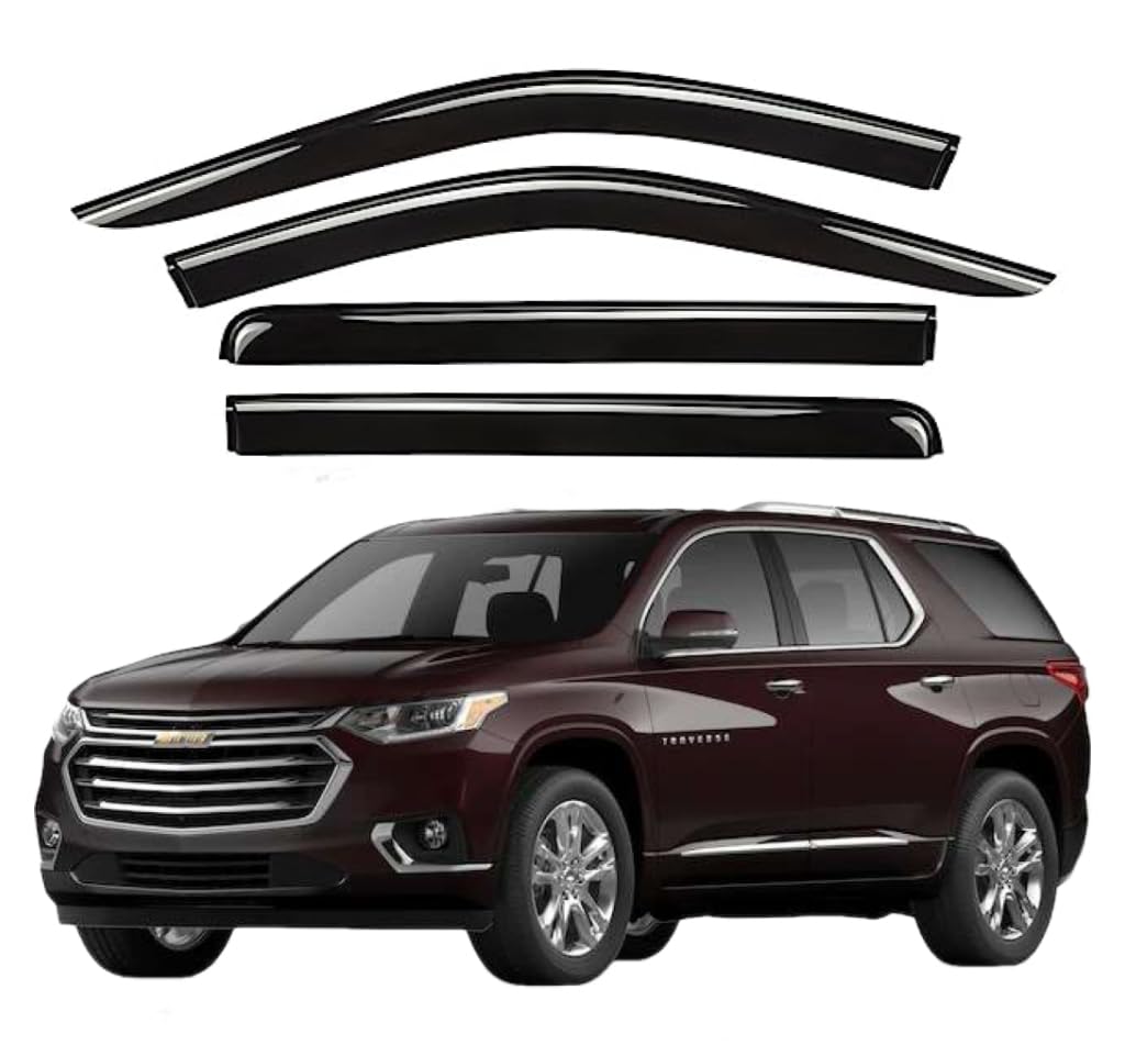 Window Visor Compatible with Chevrolet (Chevy) Traverse 2018-2023, Rain Guard Tape-On Extra Durable Sun Wind Air Side Vent Window Deflector, 2018 2019 2020 2021 2022 2023