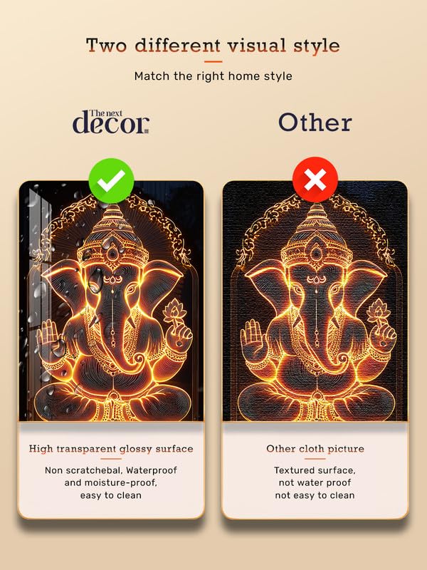 Image of The Next Decor Jai Shri Ganesh Wood Glass Finish Wall Art Decorative Painting for Living Room, Bedroom, Dining Room (Size: 18x12 Inches)