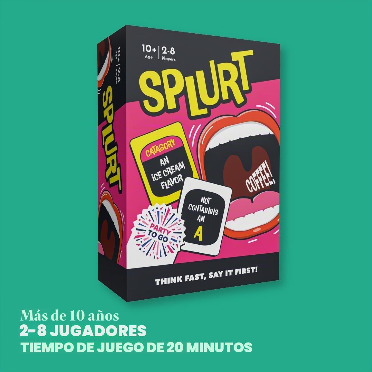 Gamewright - Party to Go - Splurt - Think Fast, Say It First - Edades 10+, 2-8 Players