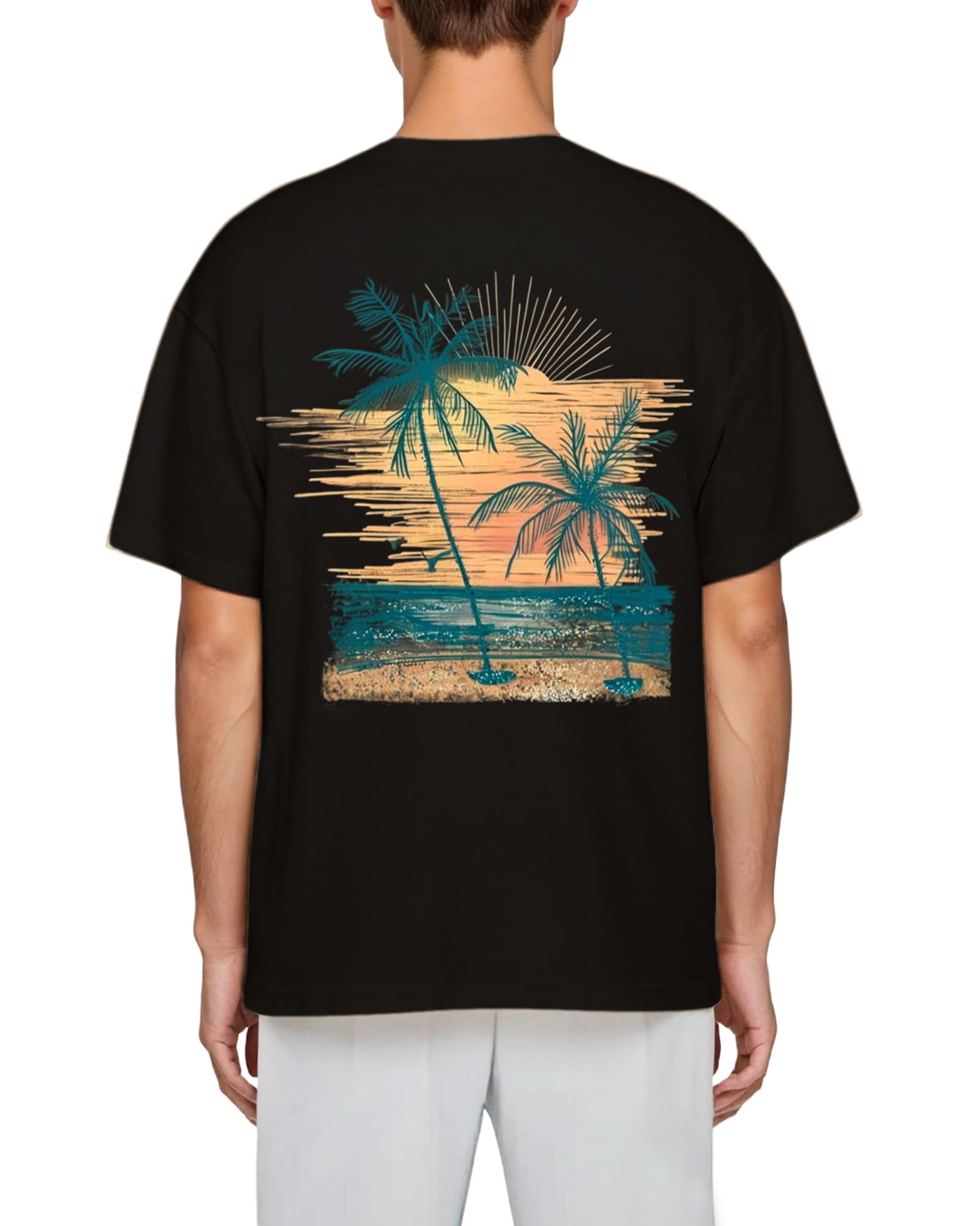 Mens Graphic Tees Casual T-Shirts Beach Coconut Tree Print Cotton Shirts for Men Short Sleeve Tshirt Summer Tee