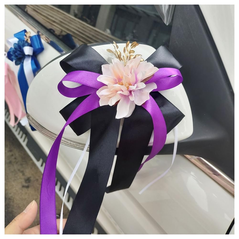 Autoschleifen Künstliche Blume Hochzeit Autoschmuck Simulation Blumen Rückspiegel Türgriff Blume Schleife Dekoration mit Saugnäpfe Hochzeitsauto Deko für Hochzeits Auto Stuhl Party 5# 24 Stück