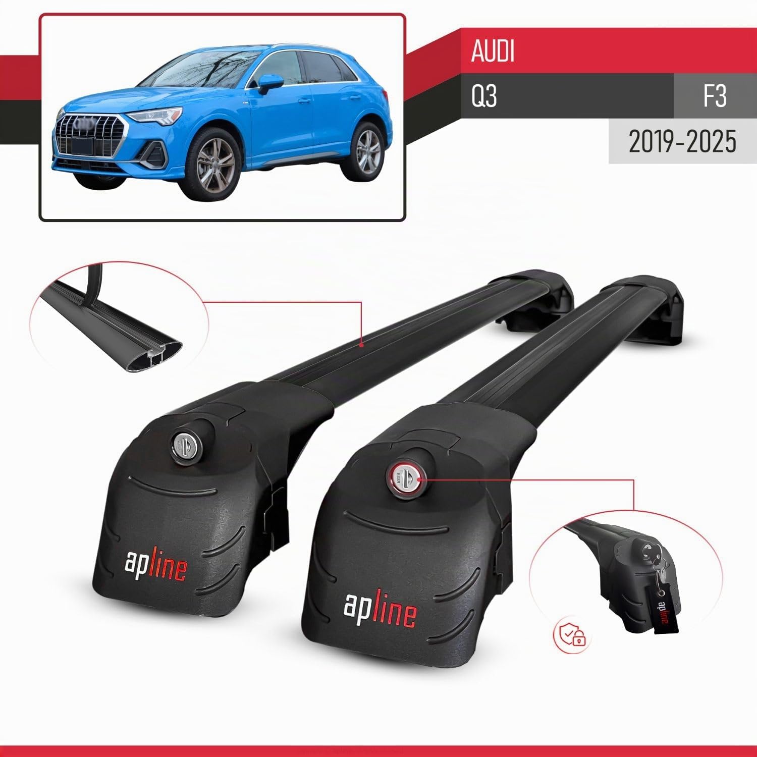 Compatible avec Audi Q3 (F3) 2019-2025 ACE-2 Modèle Barres de Toit Railing Porte-Bagages de Voiture Aluminium Noir 2 Barres