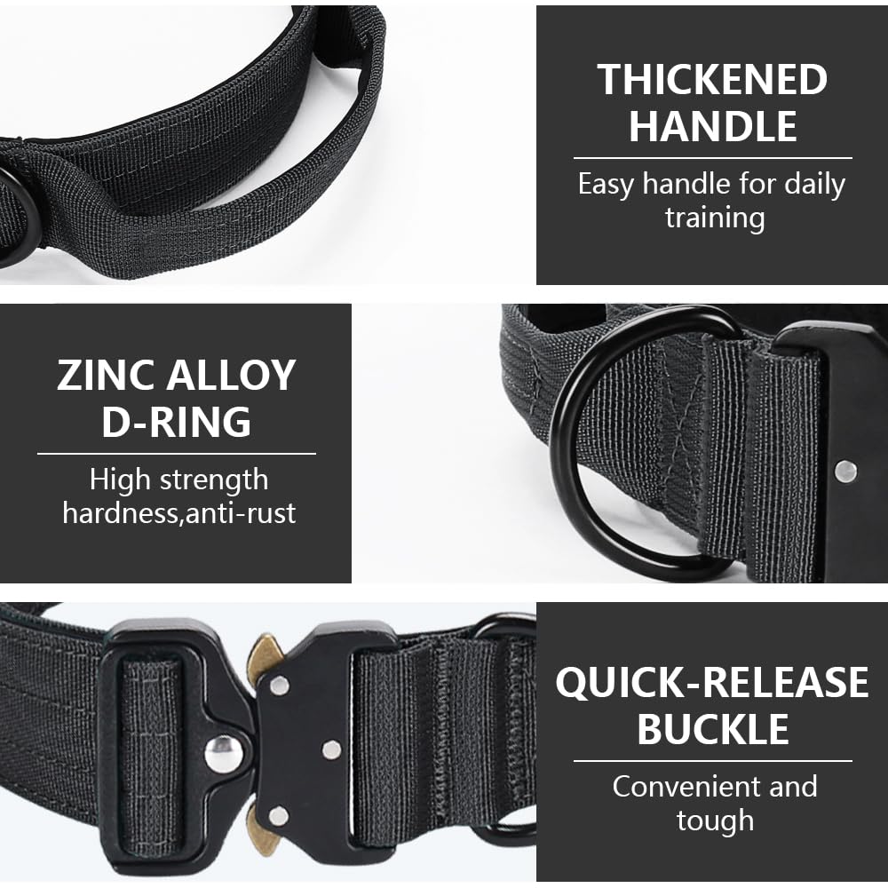 Tactical Dog Collar, Dog Collar Large, Medium, Extra Large, Adjustable Nylon K9, Heavy Duty Collar with Handle - Image 2