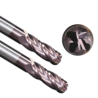 Tools Carbide Ball End Mill Bits, 4 Flutes TISIN Coating, Cutting for Alloy Steel, Hardened Steel Stainless Steel, 1/8" Shank,1/8-2" 2pcs