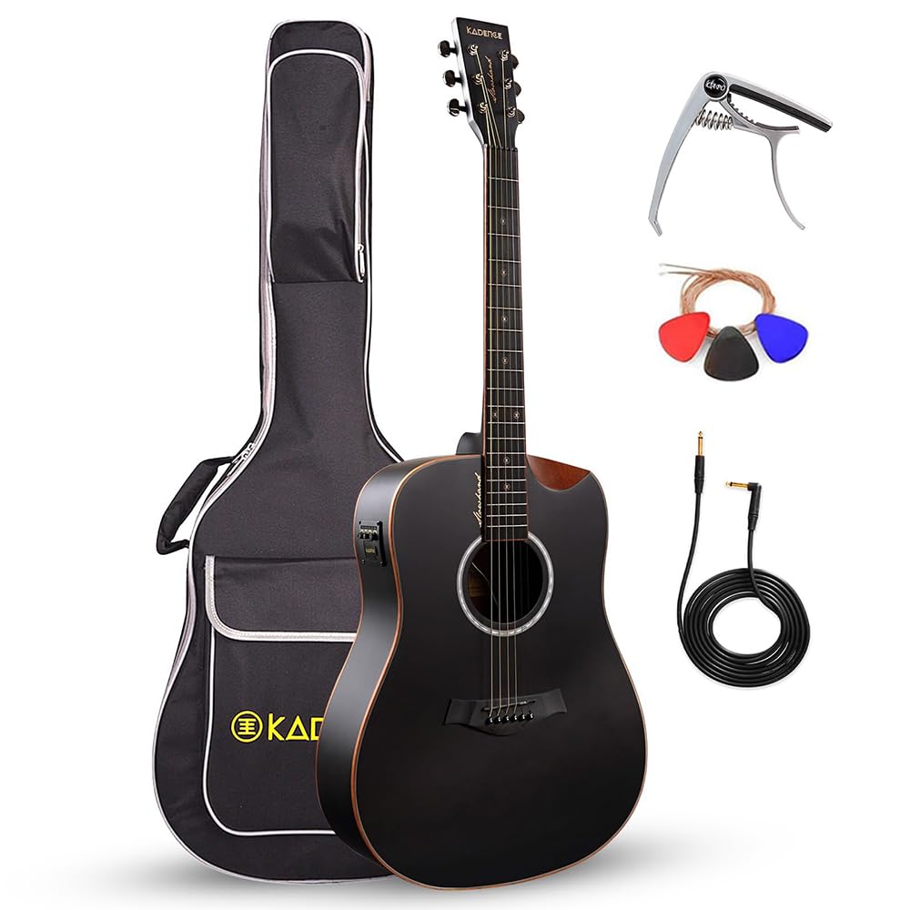 Cadence Slowhand Jumbo Semi Acoustic Guitar (Sh04) – Premium Black Spruce Wood with Heavy Padded Bag, Guitar Cable, Pro Capo, Set of Strings, Learning Course Cadence Slowhand Jumbo Semi Acoustic Guitar (Sh04) – Premium Black Spruce Wood with Heavy Padded Bag, Guitar Cable, Pro Capo, Set of Strings, Learning Course