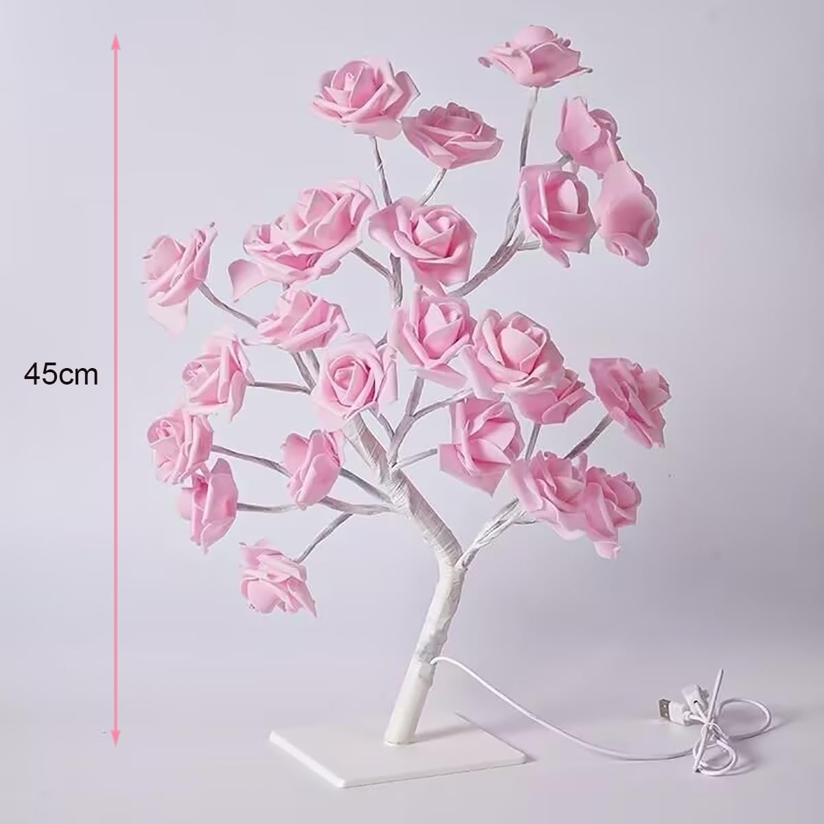 Kolorowa podświetlana lampa stołowa LED z drzewem różanym, przy łóżku, sztuczny kwiat bonsai, noc na walentynki, dekoracja biurka, ślub, Boże Narodzenie (czerwona)