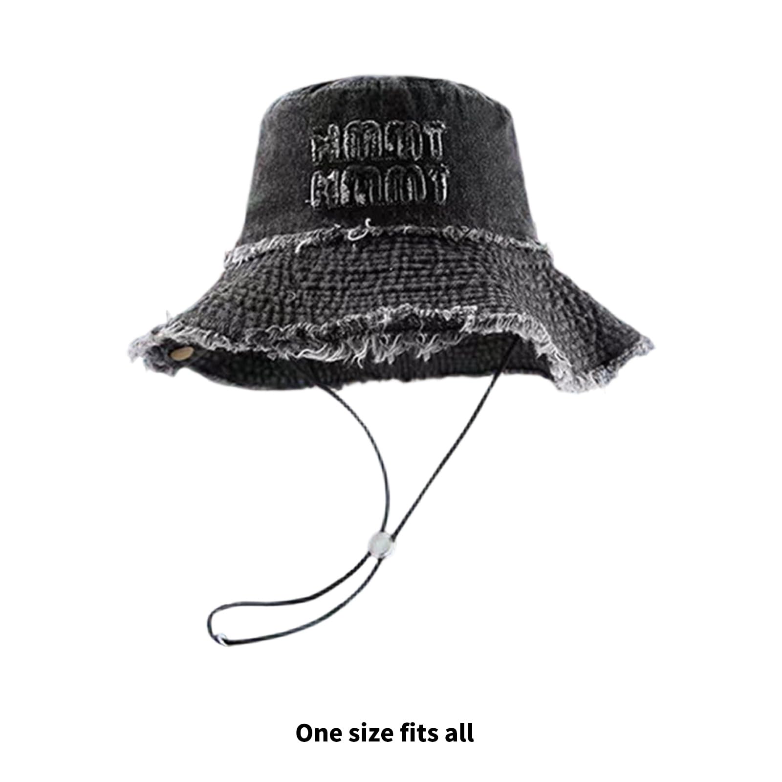 Retros Styles - Sombrero de pescador de mezclilla desgastada con borde ancho con cordón para senderismo, pesca y trajes casuales, accesorios de festival de moda