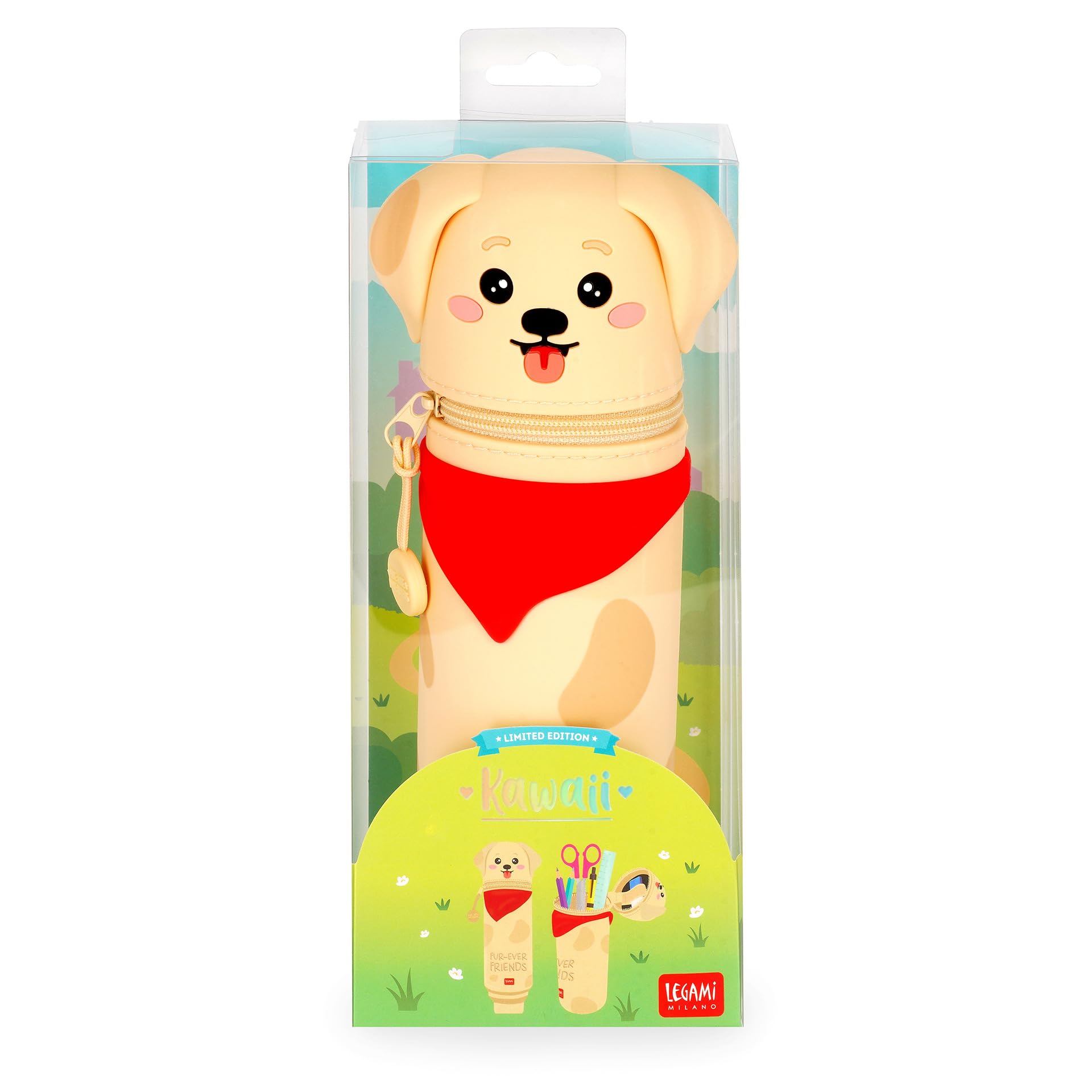 Legami - Kawaii Piórnik szkolny 2 w 1 z miękkiego silikonu, Fur-ever Friends, uchwyt na długopisy stołowe, zamknięcie na zamek błyskawiczny, długopisy kredkowe, wys. 20 cm