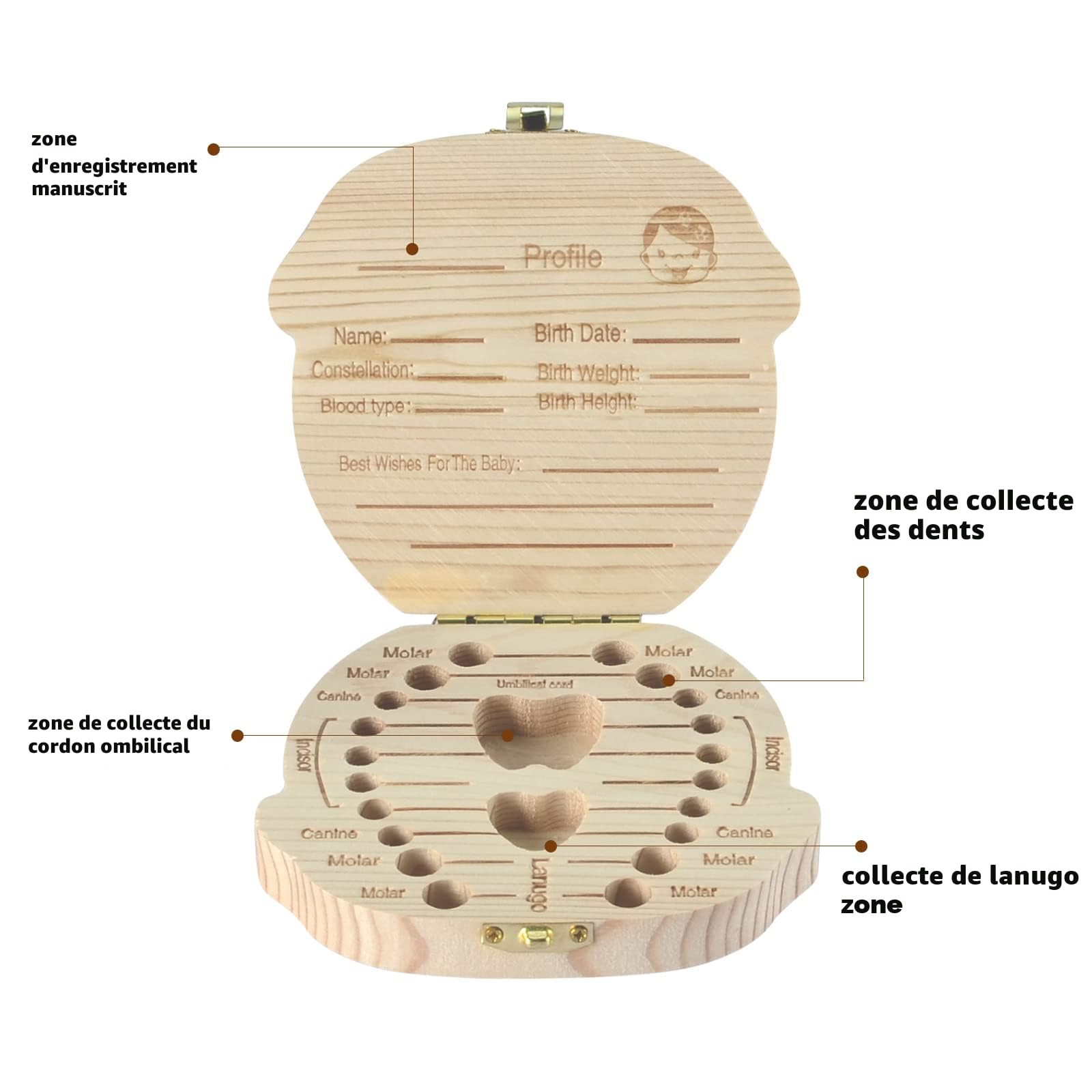 Boîte à Dents De Lait Fée Des Dents En Bois 3D - Souvenir Bébé Garçon Fille - Boîte à Dents En Hêtre Naturel 5x5x3,5 Cm