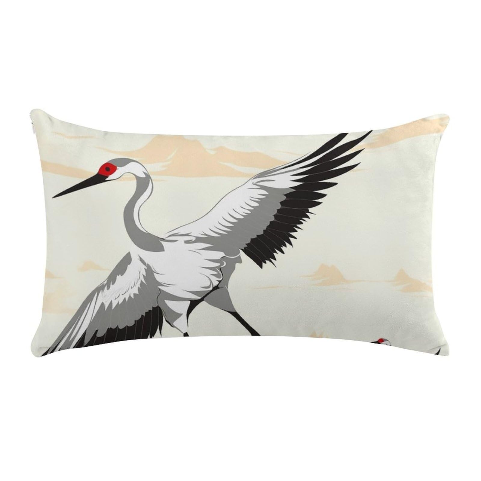 Japanese Crane Pillow Cases for Sofa, Super Soft Plush Pillow Cover with Zipper, Luxury Cozy Pillow Shams for All Seasons, Lightweight Pillowcases for Bedroom, 12" X 20"