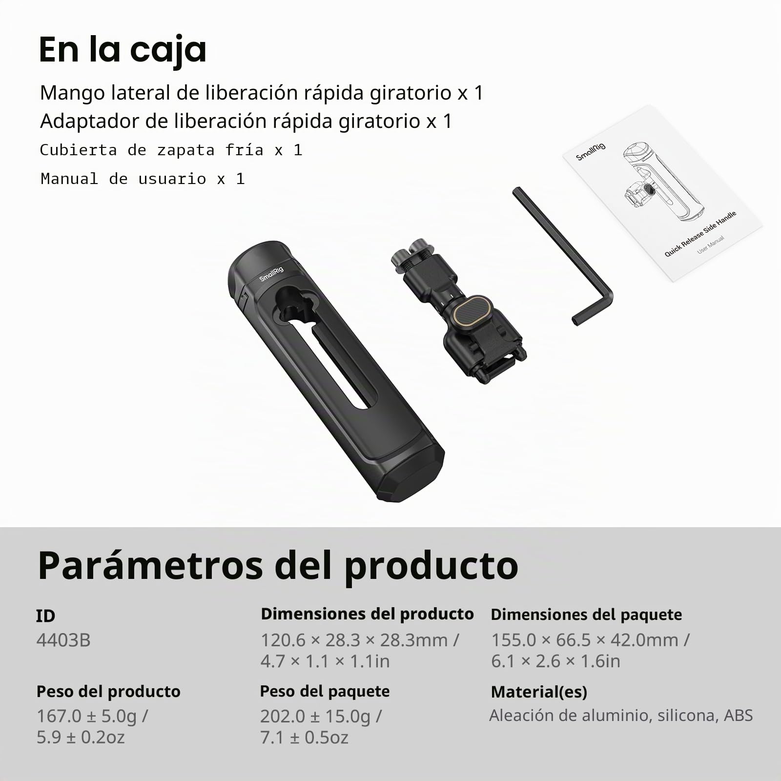 SMALLRIG Rotatable Quick Release Side Handle for SMALLRIG Quick Release Phone Cages, Aluminum Phone Cage Handle Grip with Infinite Rotation, Quick Release Adapter and Built-in Cold Shoe - 4403B