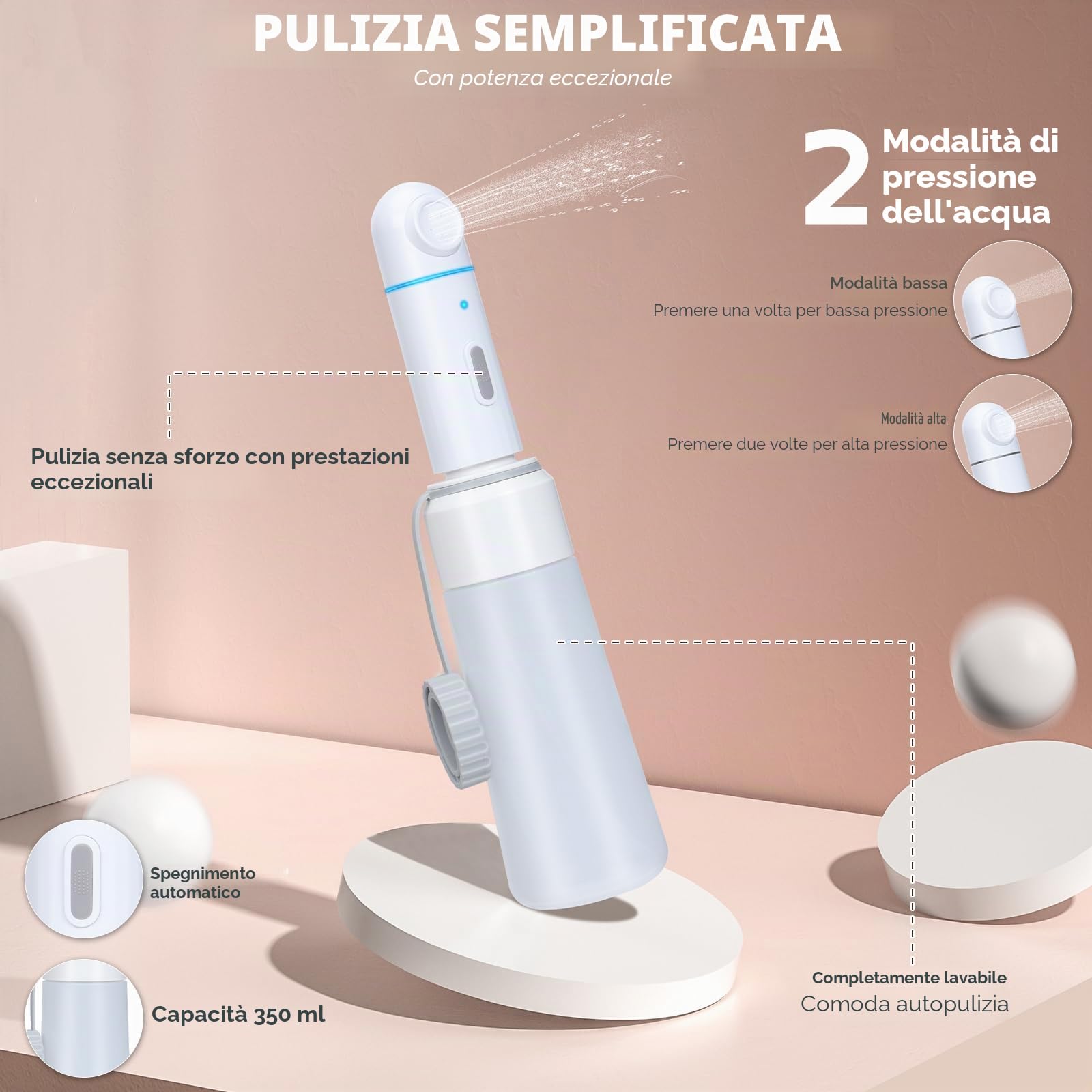 Bidet da Viaggio Portatile Ricaricabile 350ml, Bidet Portatile Elettrico Impermeabile IPX7 con 2 Modalità di Spruzzatura per la Pulizia Igienica Personale Postnatale Lenitiva Baby Wash Cura