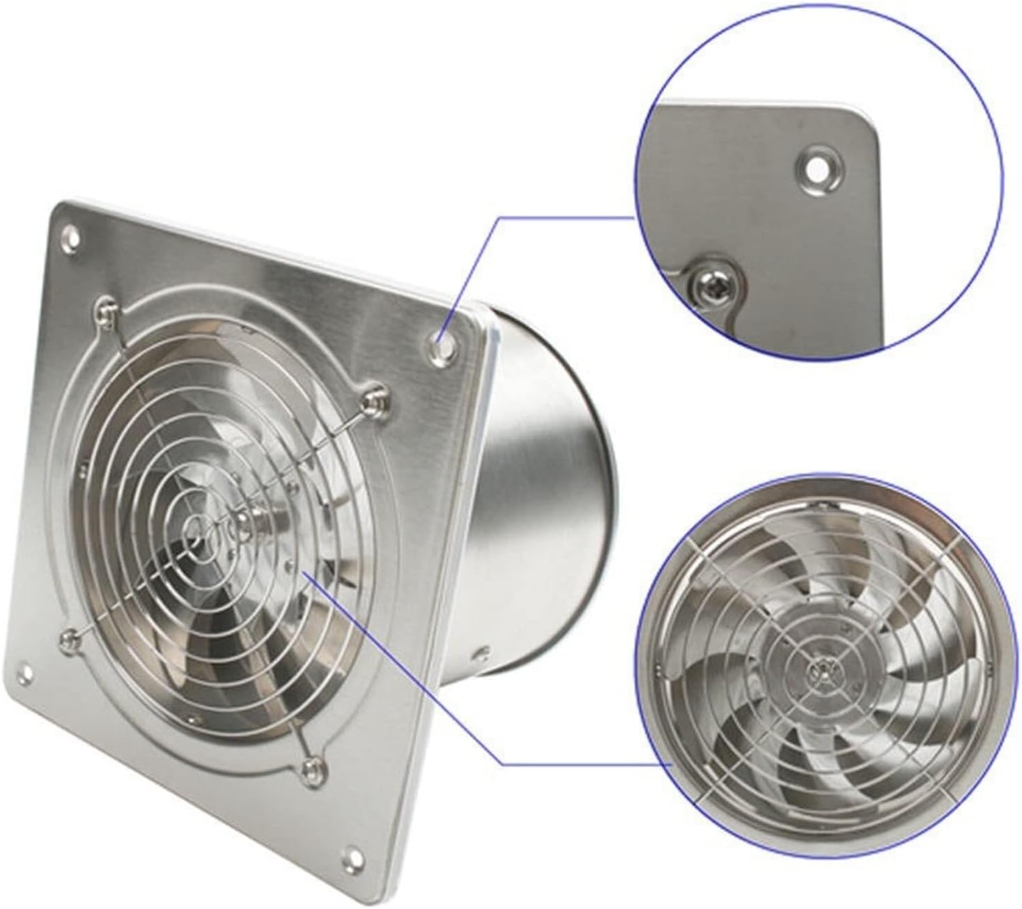 6-Inch High-Speed Exhaust Fan, Stainless Steel Air Extractor Ventilator for Bathroom, Kitchen, and Toilet, 45W, 600m³/h, Wall or Window Mountable