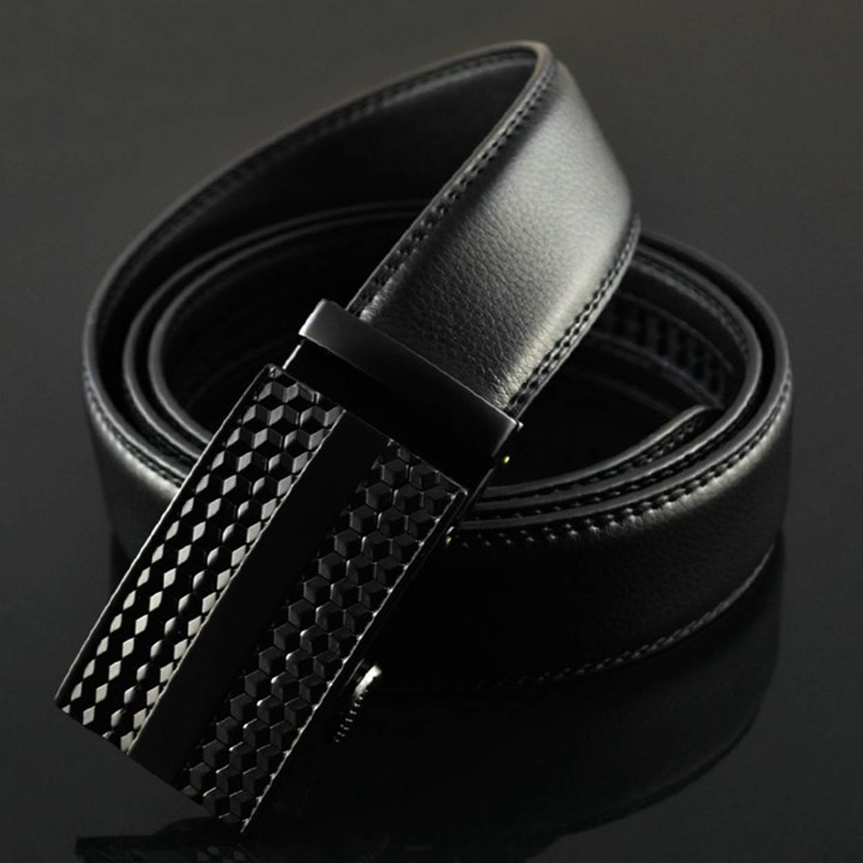 xsby Mens Leather Belt Sliding Buckle Ratchet Dress Belt 35mm Wide Black Style 03