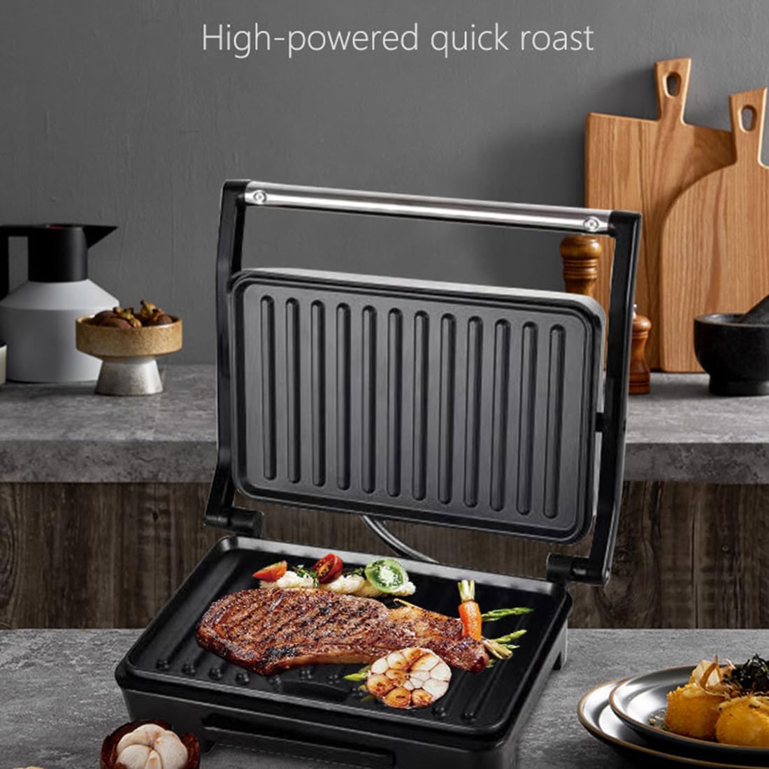 DEISNGB 3-in-1 Electric Panini Press&Grill, Sandwich Maker,4 Slice Stainless Steel Panini Press Grill, Non-Stick Sandwich Press Maker with Removable Drip Tray