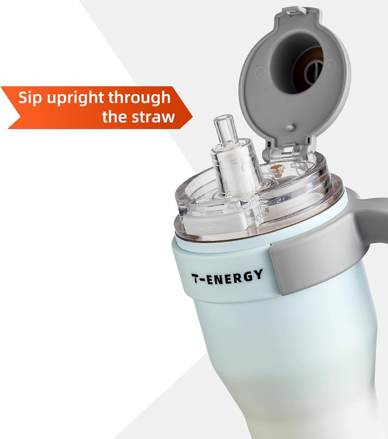 TKK 27 oz Tumbler with Handle and Straw, Ceramic Coating Insulated Bottle 100% Leakproof Travel Mug for Water, Iced Tea or Coffee, Smoothie, Cup Holder Friendly Base, BlueWhite - Image 2