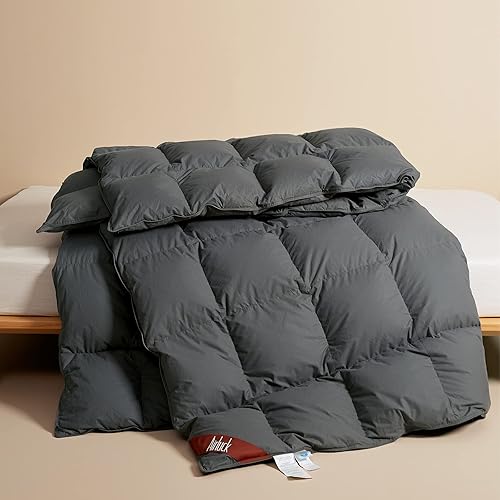 Airluck Luxury Feather Down Comforter Queen Full Size,Filled with Feather and Down,Winter Grey Bed Comforter,Fluffy Duvet Insert 90"x90"Ultra-Soft Down Proof Cotton Poly Cover with Corner Tabs