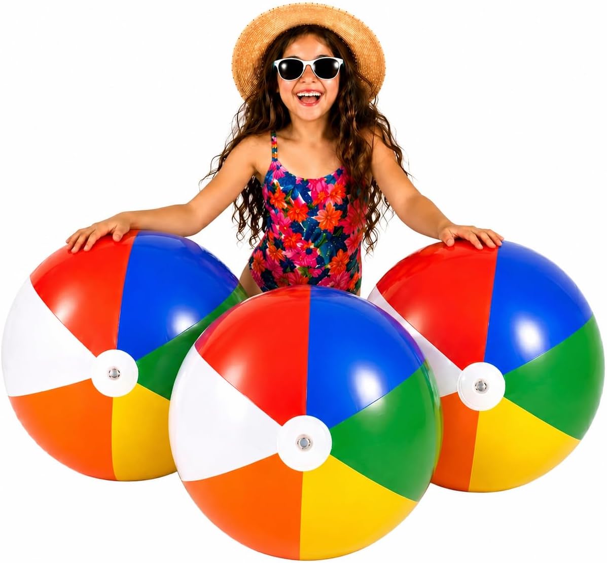 Beach Balls [3 Pack] 20" Inflatable Beach Balls for Kids - Pool Games Toys for Kids & Toddlers, Classic Rainbow Color, Easter Outdoor Yard Games