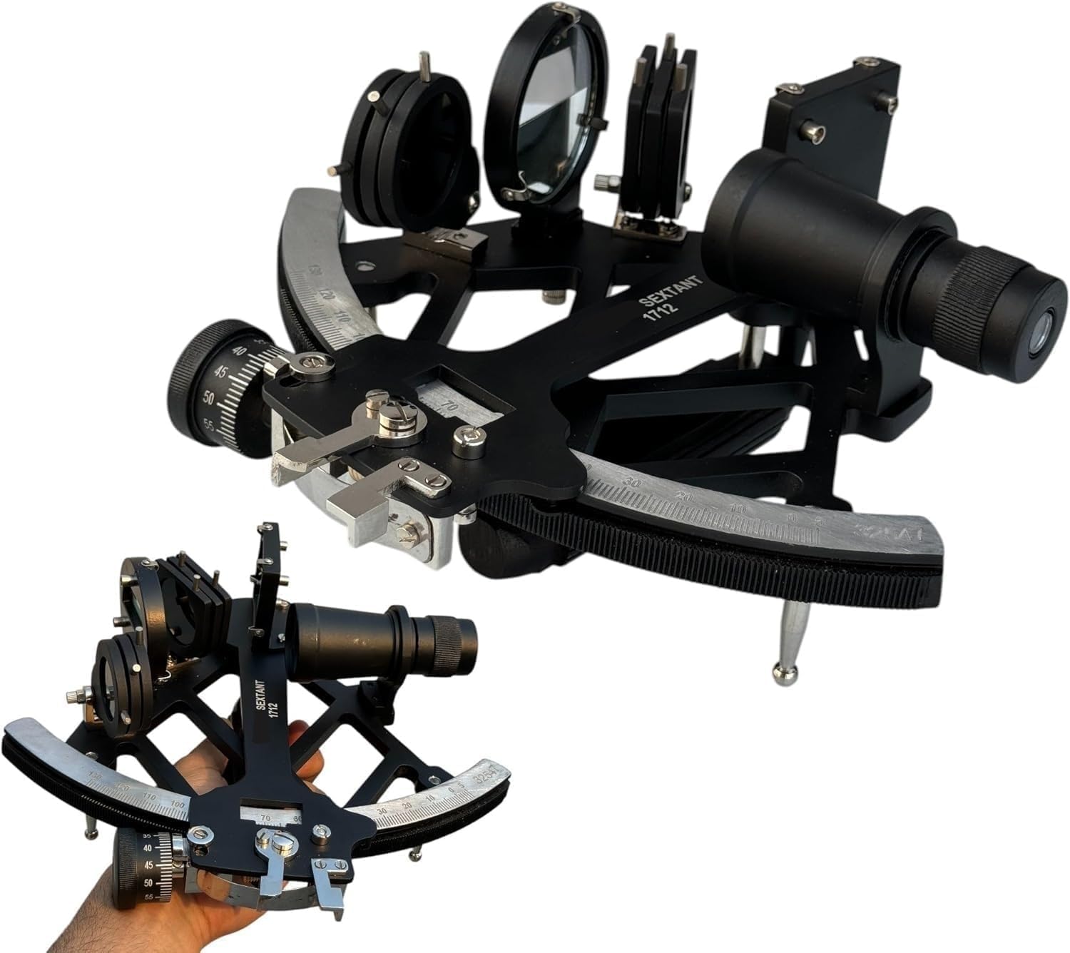Professional Marine Sextant Navigation Instrument with Telescope Black Metal Finish Nautical Measuring Tool for Maritime Study Ship Decor Gift