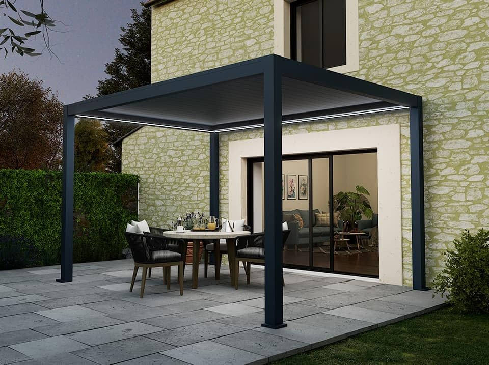 Direct ABRIS Pergola Bioclimatique Autoportée Motorisée 12m² 3x4m Gris Anthracite Stellar - Eclairage Intégré