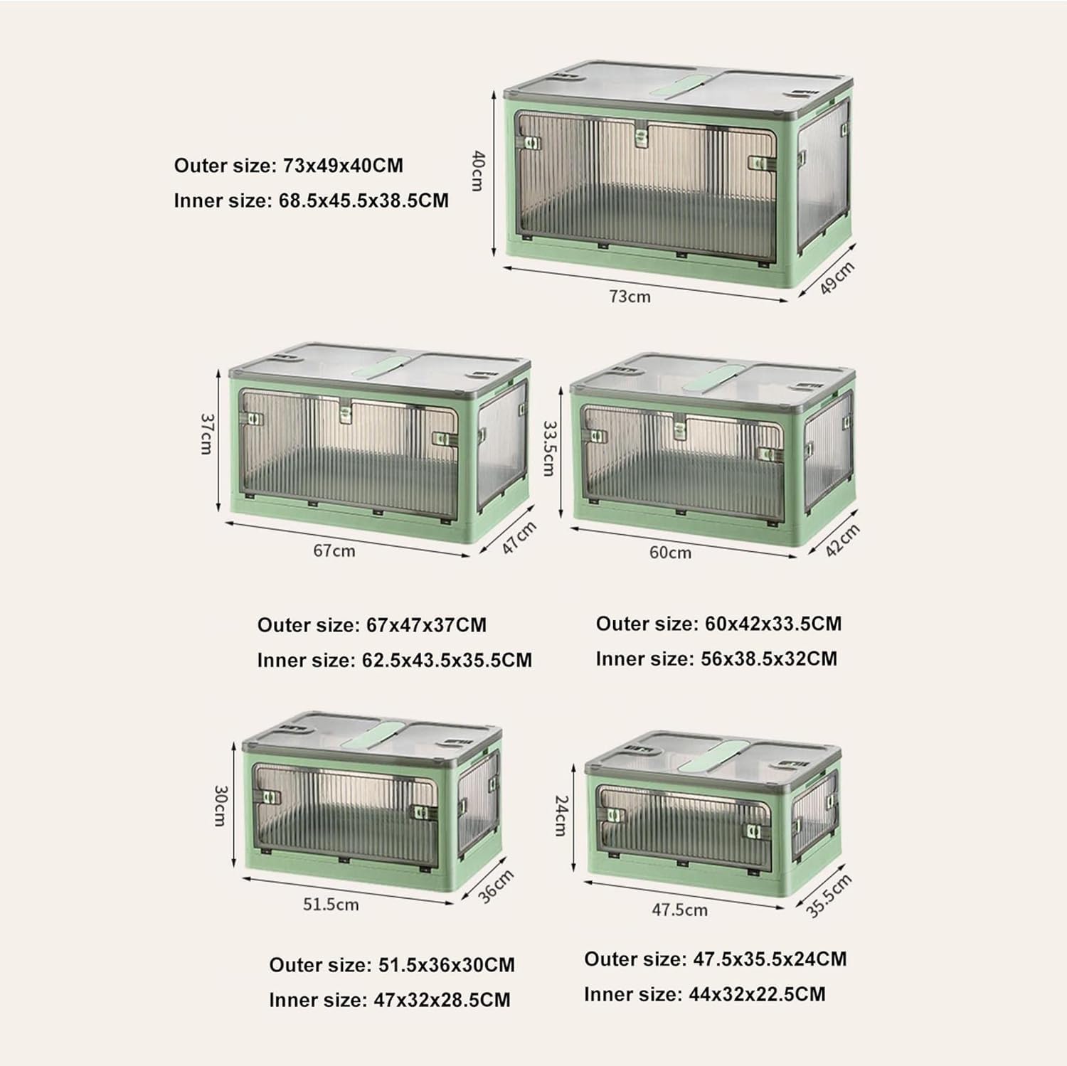 Cajas de Almacenamiento Grandes de plástico Transparente y Plegables con Tapa, Asas y Ruedas, Ideales para guardarropas, comestibles y alacenas. Ahorra Espacio, Azules (73 x 49 x 40 cm).